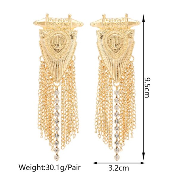 NEW Constantina Gold Shield Chain Drop Ornate Statement Earrings - Picture 5 of 5